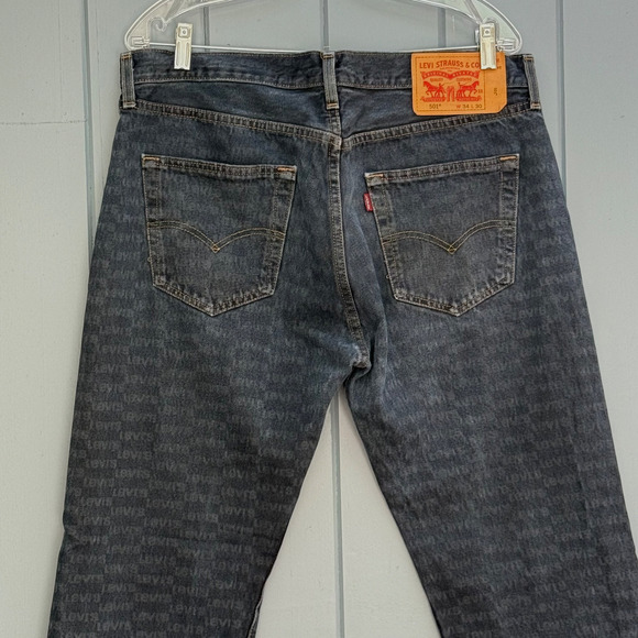 Levis Premium Banner Print Jeans Mens All Over Logo Graphic Blue 34x30 RARE - Picture 5 of 12